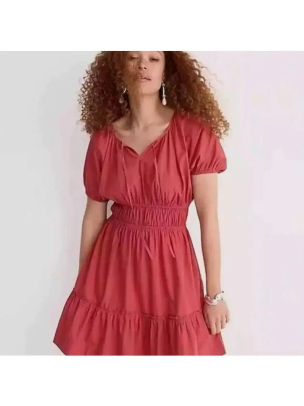 J.‎ CREW Poplin Puff Sleeve Cinched Waist Dress. Cinnamon. Size Medium
